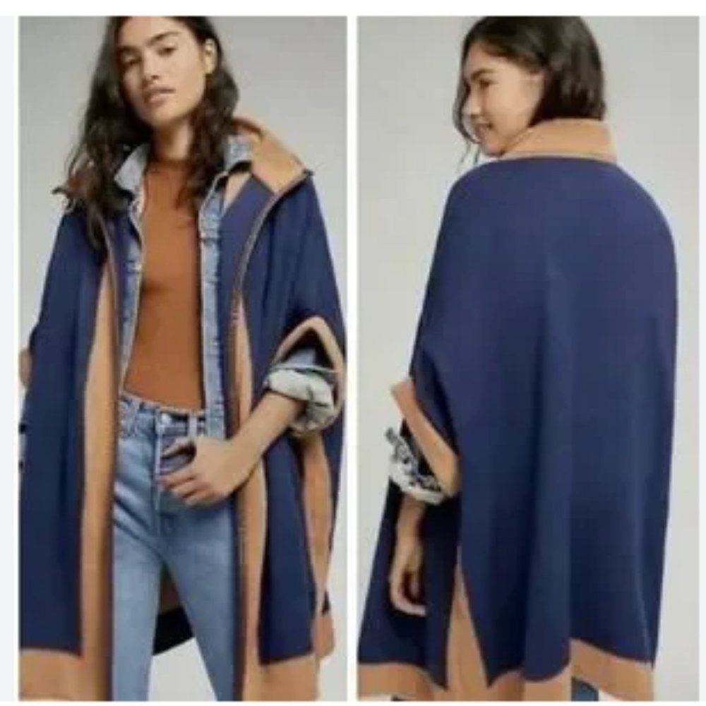 Anthropologie Shiloh Two-Tone Cape with faux leather buckle - NWT